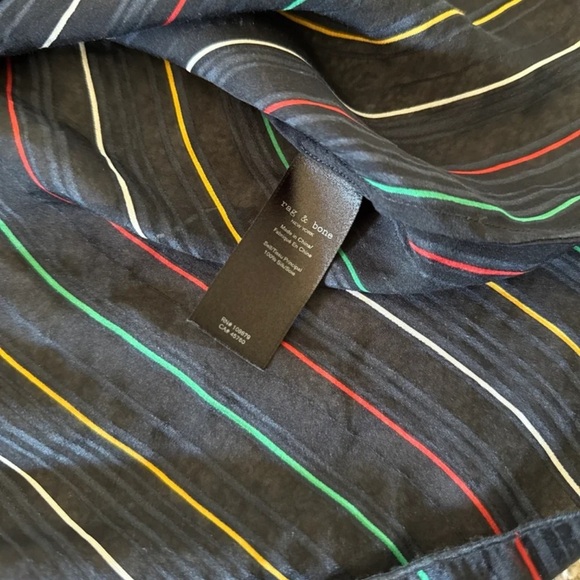 Rag & Bone Top Austin Black/Rainbow Striped 100% Silk Blouse
Size Medium - Picture 11 of 12